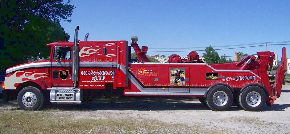 Big red truck, flames